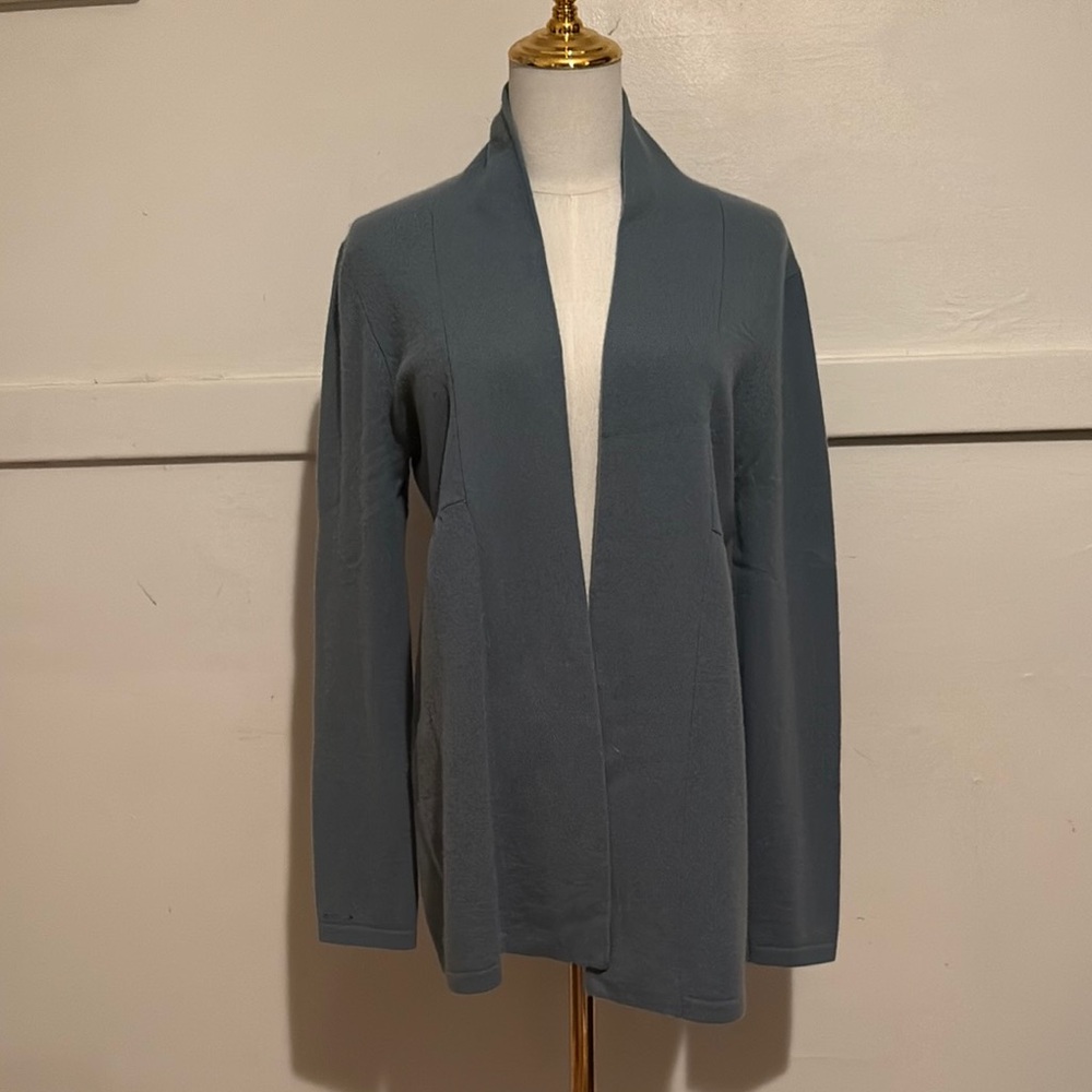 Garnet Hill Slate Blue Cardigan Sweater with Modern Design